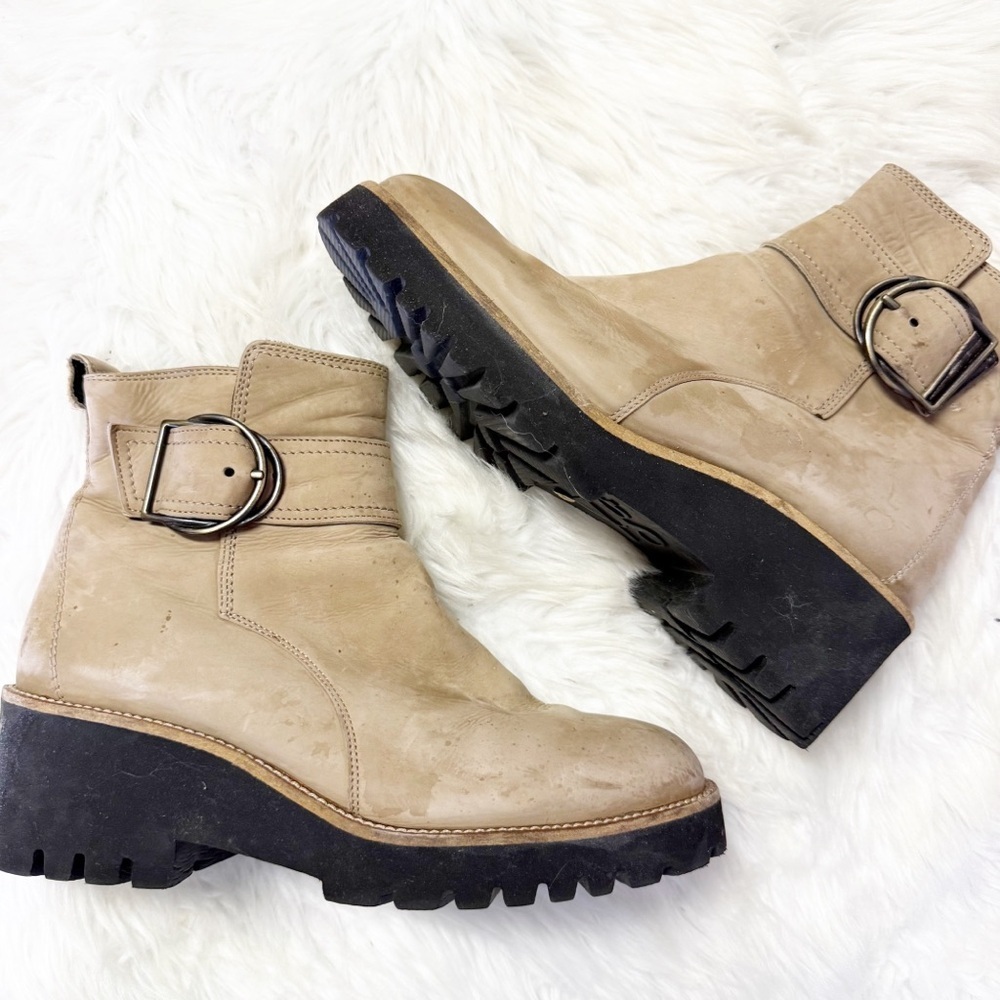 Paul Green Halo Leather Ankle Booties Lug Sole Buckle Size 6